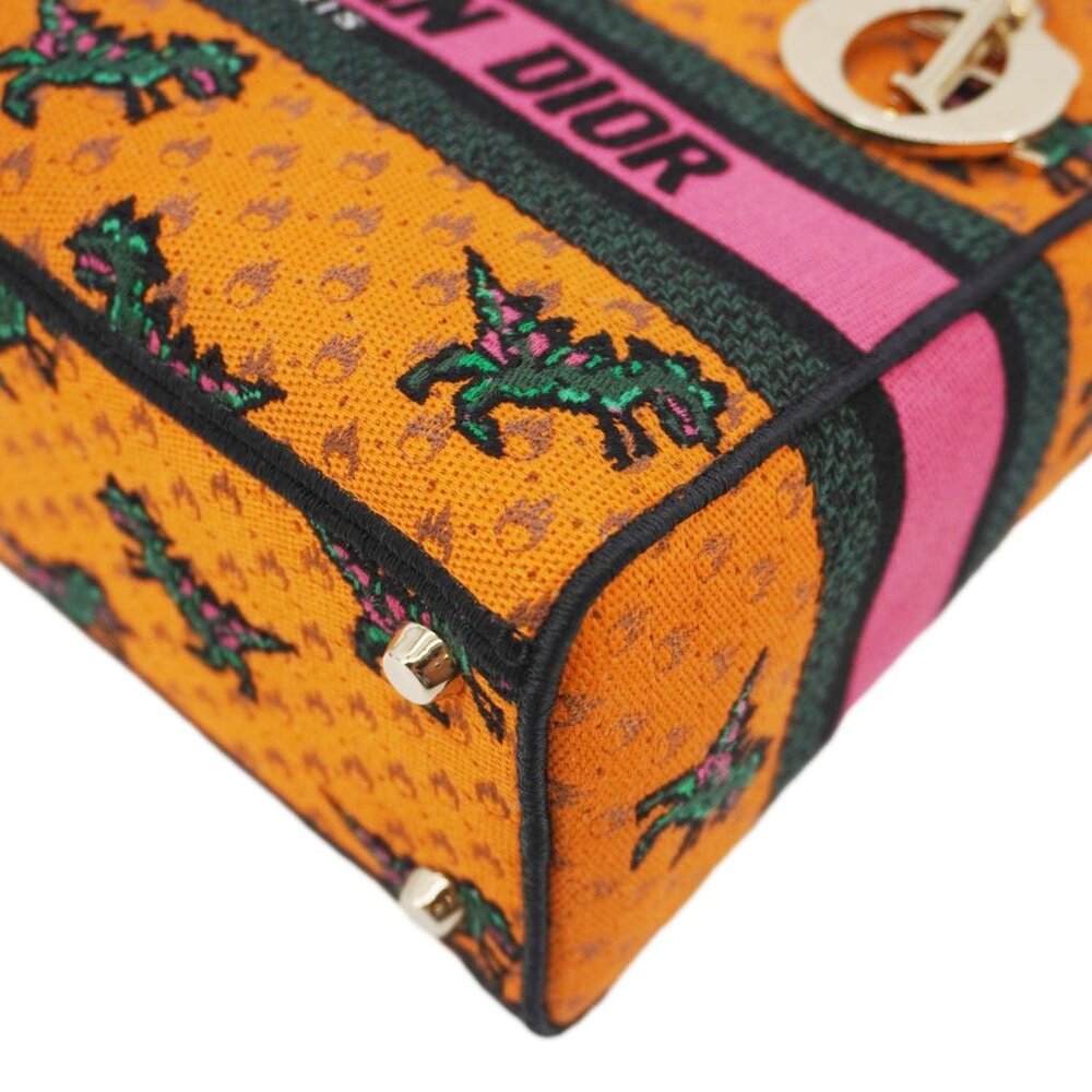 Christian Dior Lady Dior D-Lite Medium Dino Embroidered Shoulder Bag Orange - Picture 10 of 16